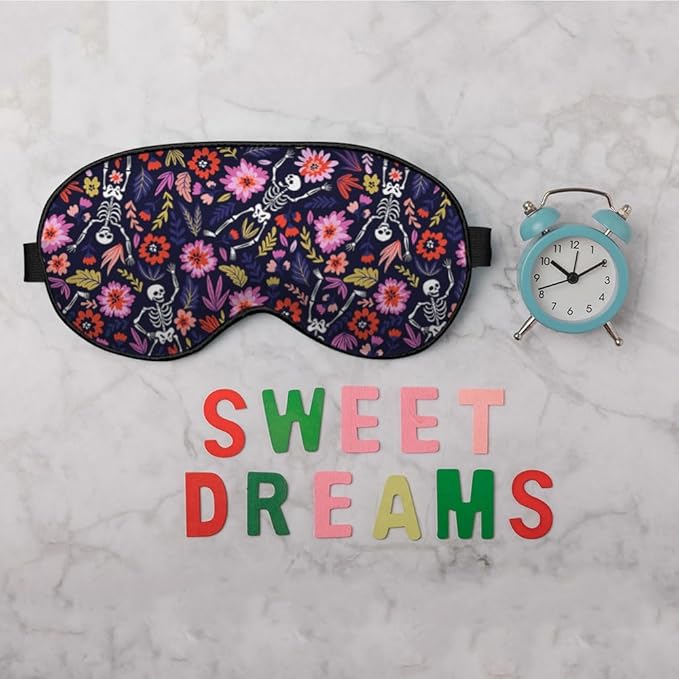 Dancing Skeletons Eye Mask Sleeping Mask Garden Flower Leaves Dead Halloween Sleep Masks Silky Soft Eye Cover for Women Men Shading Blindfold for Air Travel Sleeping