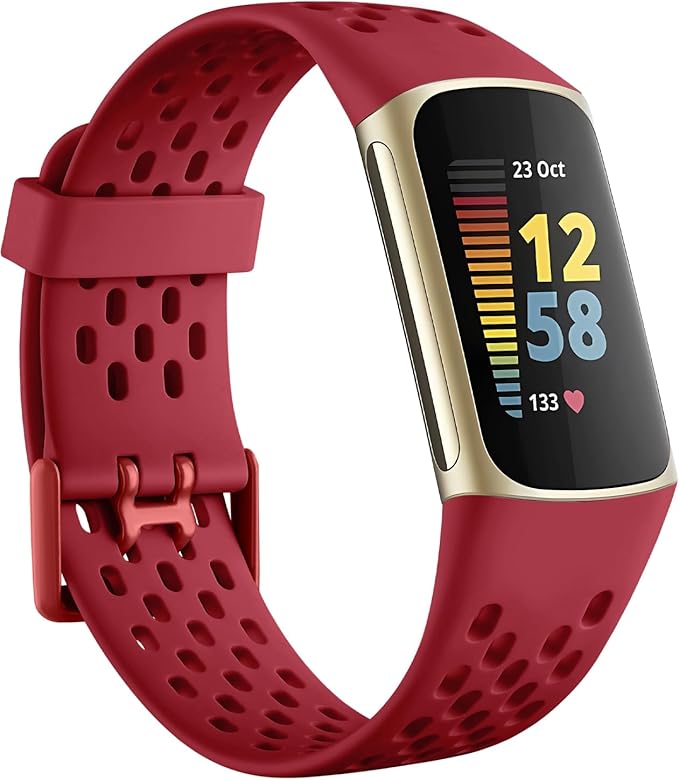 Getino Compatible Fitbit Charge Bands - Soft Breathable Replacement Sport Strap for Women & Men, Adjustable Wristbands for Fitbit Charge 5/6 Advanced Fitness Tracker, Red