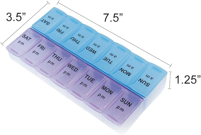 Rehabilitation Advantage Weekly Pill Organizer – 7-Day AM/PM Planner with Easy-Open Large Purple/Blue Standard Size Compartments and User-Friendly Design for Medications & Vitamins