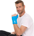 FOMI Wrist Solid Gel Ice Pack | Hot Cold Hand and Thumb Compression Sleeve Wrap for Carpel Tunnel, Arthritis, Tendonitis, Bruises, Swelling, Sports Injuries Pain Relief (Blue - Large/XLarge)