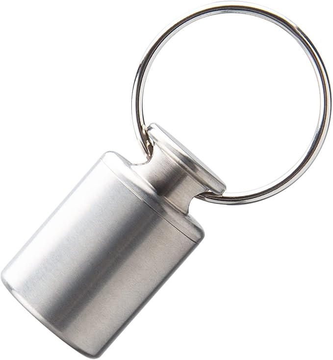 Titanium Keychain Pill Holder Mini Waterproof Pill Container Portable Pocket Pill Case Small Pill Storage Box Organizer for Men Daily Outdoor Camping Travel (B)