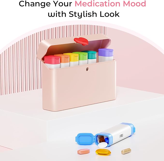 Daviky Pill Organizer 2 Times a Day - Large Capacity Weekly AM PM Pill Box with Heart Latch, 7 Day Travel Pill Case, Cute Medicine Organizer for Medication, Vitamins, Supplements
