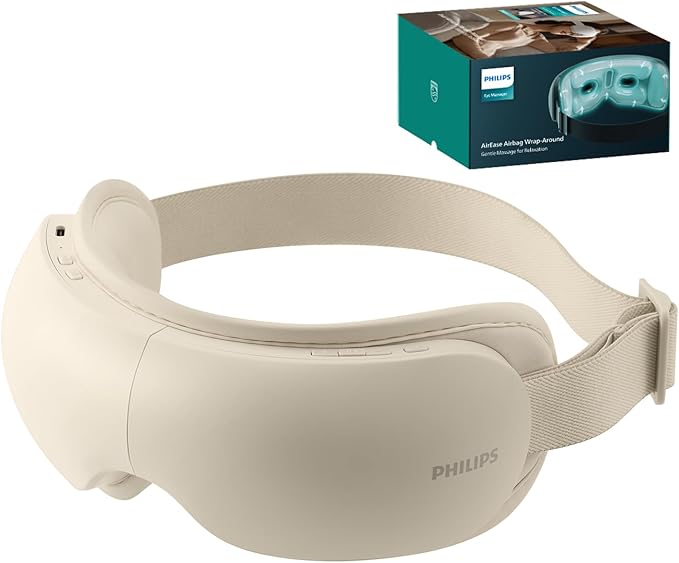 Philips Eye Massager with Heat, Eye Mask for Migraines with Music, Warm Compress Therapy for Dry Eyes, Eye Strain, 5 Modes & 180° Folding Design, Rechargeable 1200mAh Battery, Gifts for Women Mom