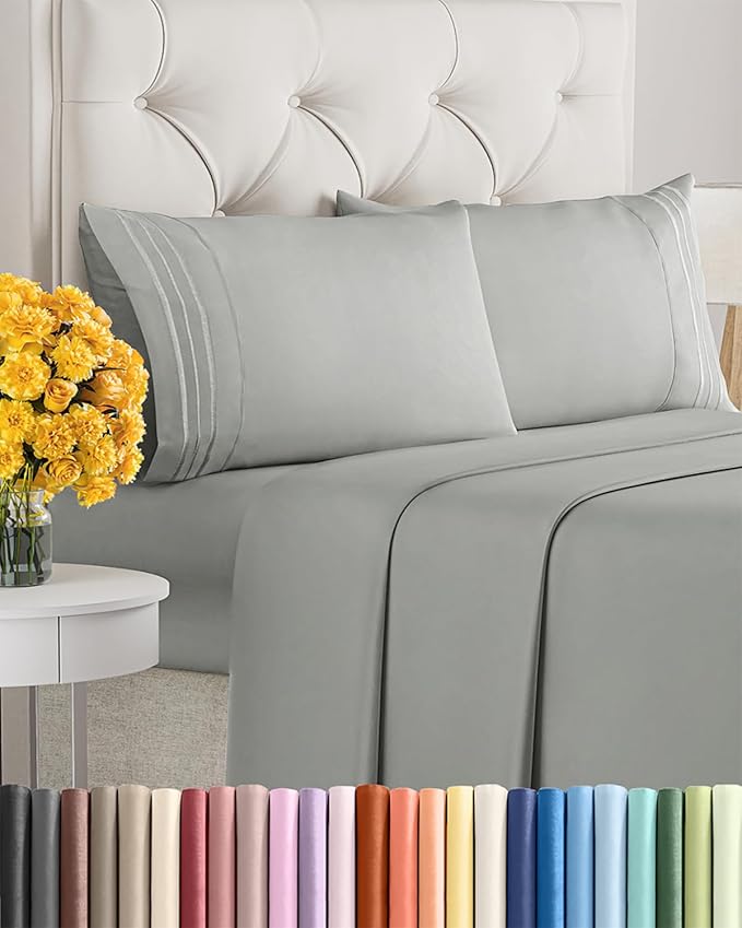 Cal King Size 4 Piece Sheet Set - Extra Soft, Breathable and Cooling Sheets - Hotel Luxury Bed Sheets for Women & Men - Deep Pockets, Easy-Fit and Wrinkle-Free - Light Slate Grey Oeko-Tex Bed Sheets