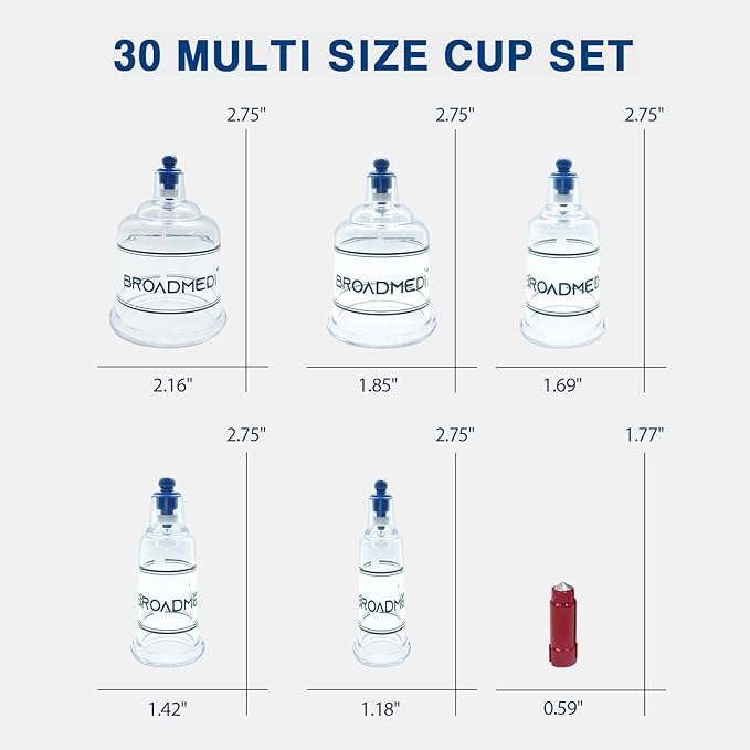 Premium Cupping Therapy 30 Cups Set, Including Pump Handle, Extension Tube, Massage Sticks, Made in Korea