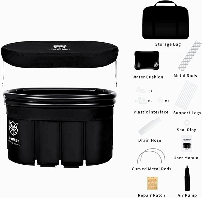 Upgraded XXL 150 Gal Oval Ice Bath Tub With Cover - Portable Cold Plunge Tub For Athletes, Ultra-firm 6-layer Insulated Inflatable Ice Tubs & Bathtub For Adults with Dual-tube Comfort Rim