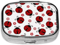 Red Ladybug Flower Pill Box with Mirror 2 Compartment Metal Square Small Pill Case for Purse Pocket Portable Pill Container Holder Travel Medicine Organizer for Vitamin Fish Oil Supplement