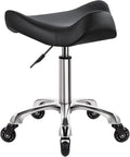 Heavy Duty Rolling Stool with Wheels Hydraulic Swivel Adjustable Rolling Chair Ergonomic Thick Irregular Leather Seat Stool Chair for Kitchen Drafting Lab Office Salon Message Counter – Black