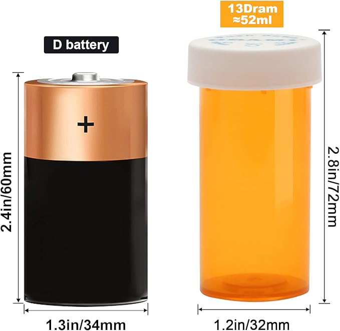 Plastic Medicine Pill Bottles with Child Resistant Caps - Push Down and Turn - Prescription Vial, Medicine Container, Pill Cases Dispenser Organizers (12pcs, 13 Dram)