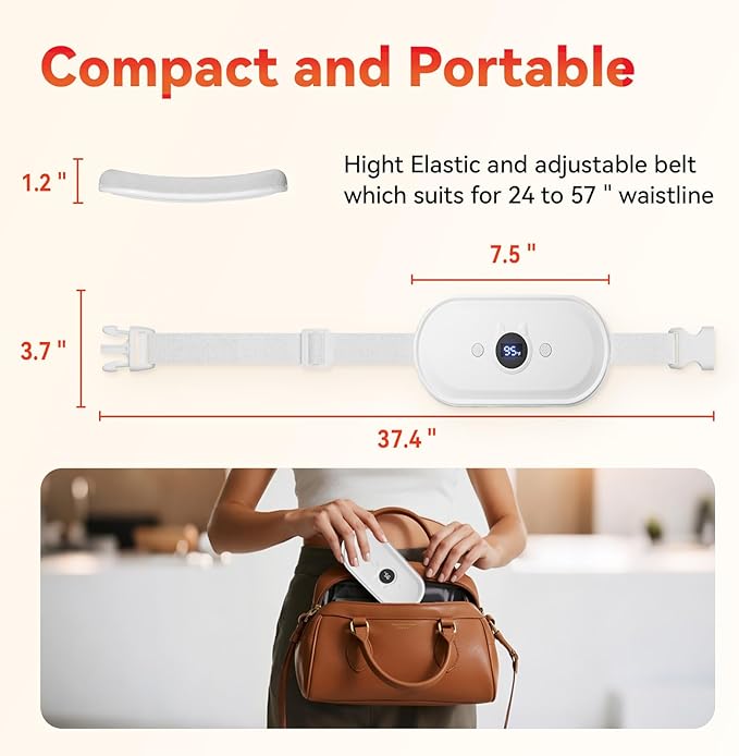 Portable Heating Pad for Period Cramps Relief Vibrating Menstrual Heating Belt for Women, Fast Heat with 7 Heat Levels and 7 Modes for Menstrual, Pain Relief for Back & Stomach - White