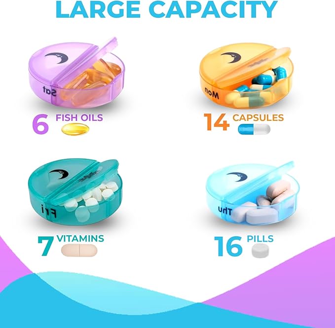 14 Compartment Pill Organizer — Portable Weekly Pill Box 7 Day 2 Times A Day — Am/Pm Pill Case for Medicine, Vitamins, Supplements — BPA Free Travel Large Pill Sorter for Day & Night, Clear