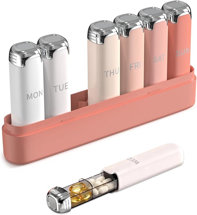 Pill Organizer 3X a Day for Women – Weekly Pill Organizer,Detachable Pill Box 7 Day,Travel Daily Pill Case Organizer,Vitamin Organizer& Supplement Organizer for Daily Meds & Supplements,Cute Pink