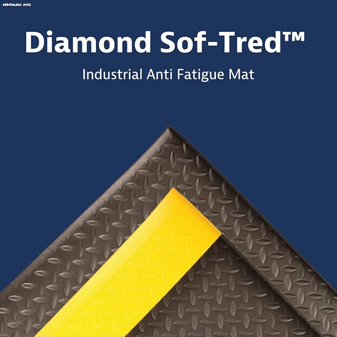 Notrax 419 Diamond Sof-Tred™ with Dyna-Shield® 3' x 5' x 1/2" Anti Fatigue Mat, Slip Resistant Diamond Textured Surface, Ideal for Industrial and Commercial Workplaces, Black, S57419S0035BL