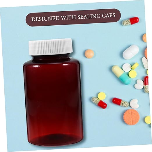 12Pcs Empty Pill Storage Bottles with Sealing Caps Portable Plastic Medicine Containers for Travel Amber Pill Bottles with Caps for Organizing Medications