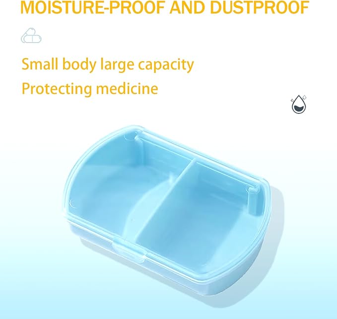 2PCS Small Pill Case Travel Pill Box Cute Pill Organizer for Purse Portable Daily Medicine Organizer 2 Compartment Pill Holder for Vitamins, Fish Oil, Supplements