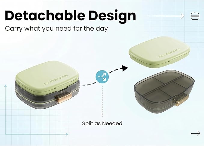 Weekly Pill Organizer, 7 Day Pill Box with Safety Lock and Airtight Seal, Child-Resistant Large Medication Container for One Dose Per Day, Travel Portable Vitamin Case - Green