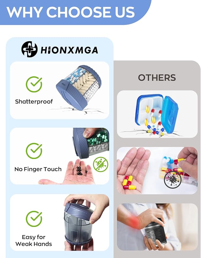 Cute Pill Dispenser with 7 Large Compartments, Portable Pill Bottle Organizer with Wide Opening for Travel, Anti-Mixing Pill Container, Shatterproof BPA-Free, Includes 20 Pcs Labels, Blue