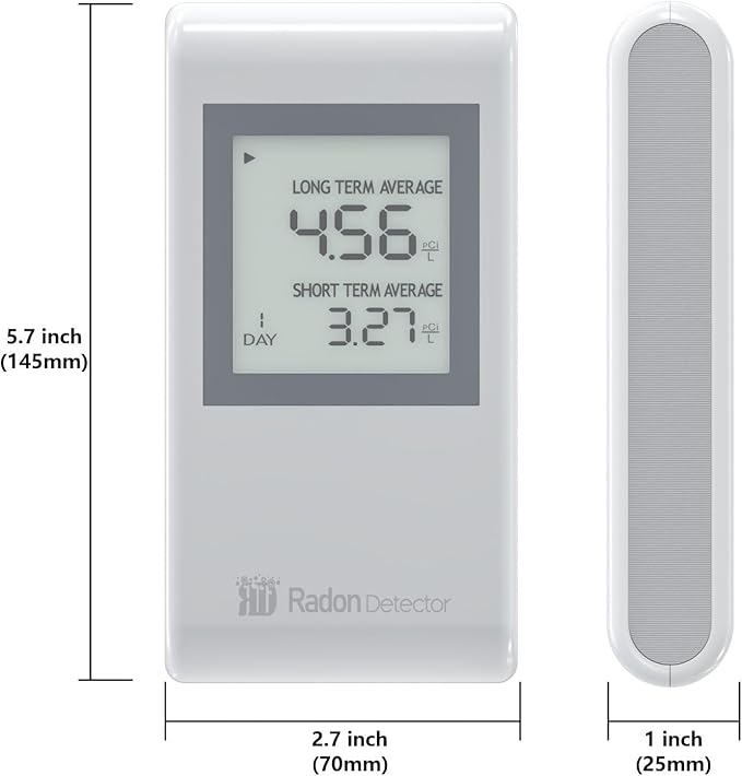 Home Radon Detector with Bracket，Portable Radon Test Kit for Home with Long and Short Term Radon Monitoring, Lightweight, Easy-to-Use, AAA Battery-Powered USA Version, PCi/L