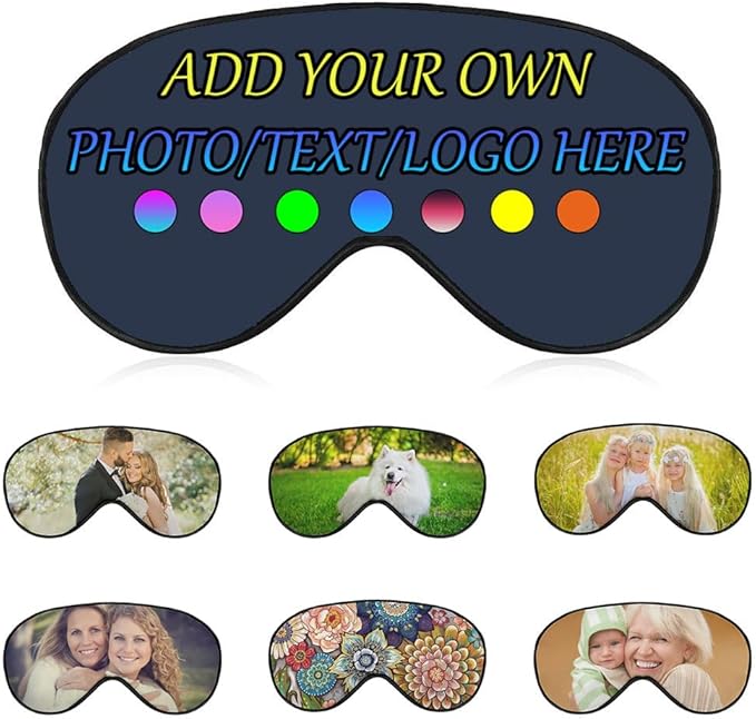 Personalized Eye Mask, Custom Eyeshade Blindfold Add Your Design Image Text Customized Eye Cover with Adjustable Strap for Sleeping Travel Work Naps Blocks Light, Dark Grey Blue