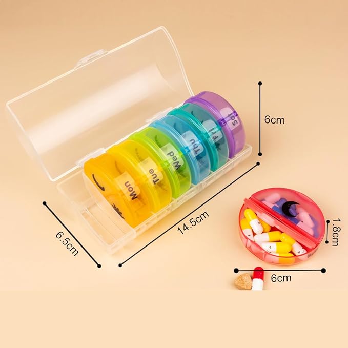 Medical Box Travel Pill Organizer Case, 2 Times a Day, Large AM/PM Weekly Pill Dispenser Planner, Medicine Reminder Holder 7-Day for Vitamins, Fish Oils, Daily Calcium Supplements, Capsules