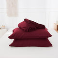Simple&Opulence Belgian Linen Sheet Set Solid Color - 4 Pieces (1 Flat Sheet, 1 Fitted Sheet & 2 Pillowcases) Natural Flax Cotton Blend Soft Breathable Farmhouse Bedding - Full Size, Burgundy Red