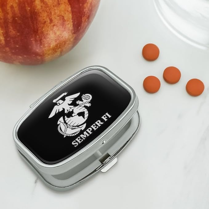 Marine Corps USMC Semper Fi Black White Logo Officially Licensed Rectangle Pill Case Trinket Gift Box