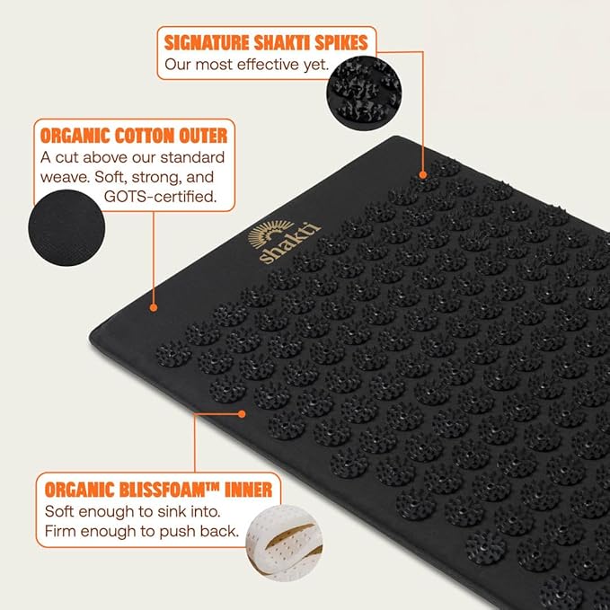 ShaktiMat Premium Acupressure Mat, Level 2 Intensity in Shakti Black, Massage Muscles, Aid Sleep & Unlock Inner Tension | Similar to Acupuncture, No Needles Required