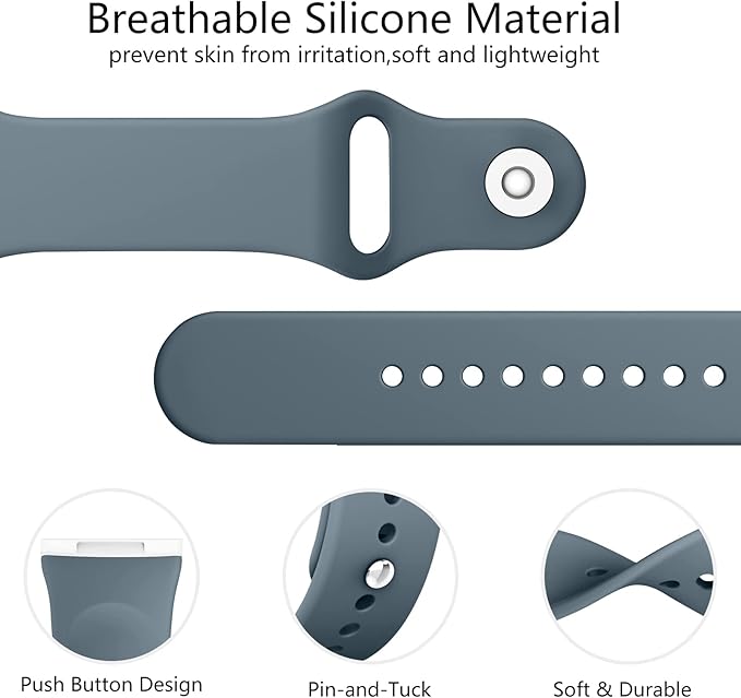 AK Silicone Bands Compatible with Fitbit Versa & Sense, Soft Straps Replacement Wristbands for Women & Men (Blue Gray)