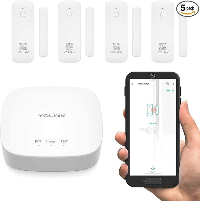 YoLink LoRa Smart Door Sensor Starter Kit: - 1/4 Mile Open-Air Range, Door Left-Open Reminders,5 Years Battery Life, SMS/Text, Email & App Alerts, Alexa, IFTTT, Home Assistant