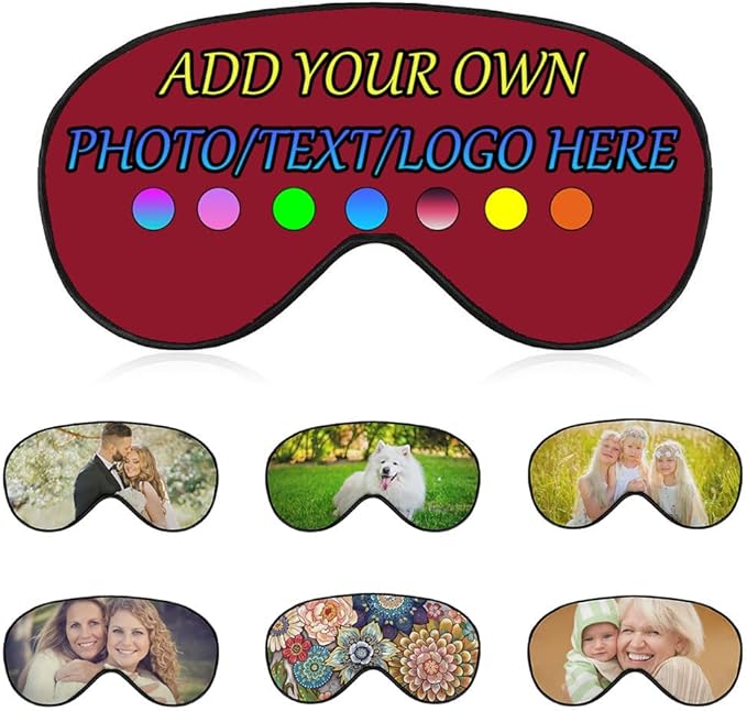 Personalized Eye Mask, Custom Eyeshade Blindfold Add Your Design Image Text Customized Eye Cover with Adjustable Strap for Sleeping Travel Work Naps Blocks Light, Dark Red