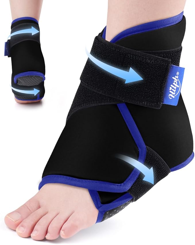 Hilph Ankle Foot Ice Pack Wrap for Achilles Tendonitis Relief & Swelling, Heel Ice Packs for Injuries Reusable Cold Compression Therapy for Pain Relief, Plantar Fasciitis, Ankle Sprain, Black