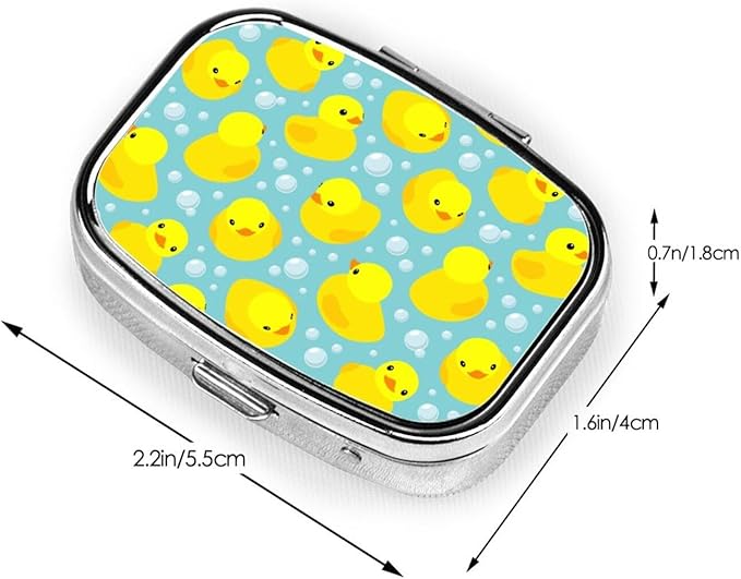Small Pill Box Yellow Rubber Ducks, Cute Pill Case for Purse, Metal Travel Pill Holder Portable Pill Container Holder Storage for Supplement, Vitamin, Fish Oil, Medicine