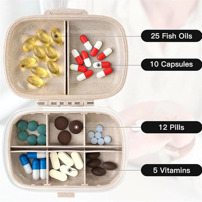 Daily 6 Compartments Pill Box Container Bling Diamond for Purse Medicine Container Holder for Women Travel Kit Medicine (Green)