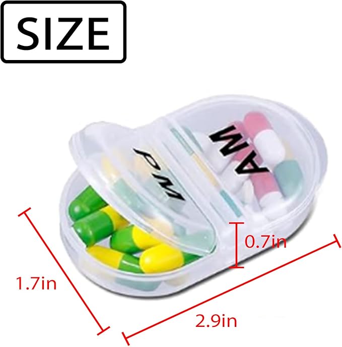 6PCS Pill Organizer AM PM 2 Compartment Daily Pill Box for Pocket or Purse Small Travel Pill Holder for Seniors, Vitamins & Supplements