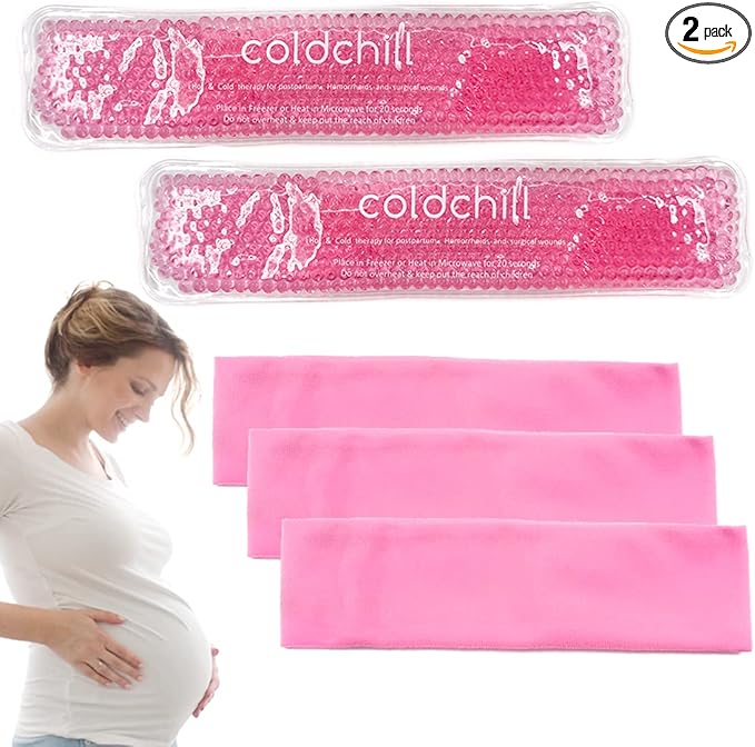 Reusable Perineal Ice Packs for Postpartum & Hemorrhoid Pain Relief, Hot & Cold Pack for Women After Pregnancy, 2 Ice Pack and 3 Cover. (Pink)