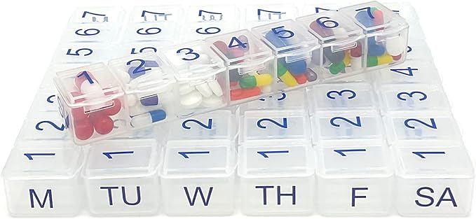 e-Pill 7 Times a Day x 7 Day Clear Weekly Pill Organizer, Vitamin, and Medicine Pillbox with Clear Case
