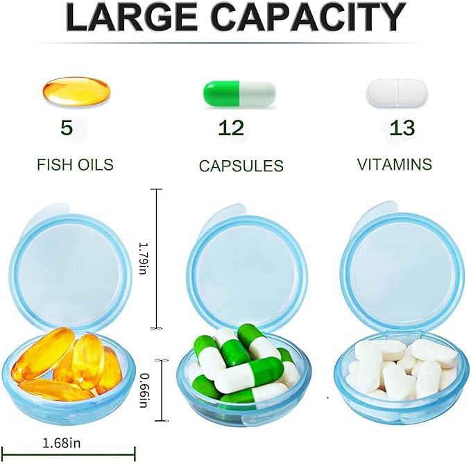 Small Pill Box (6 Pack) Travel Pill Container Small Pill Organizer Portable Daily Mini Medicine Case Holder for Pocket Purse Travel Medicine Cod Liver Oil Storage Box Earplug Case Blue