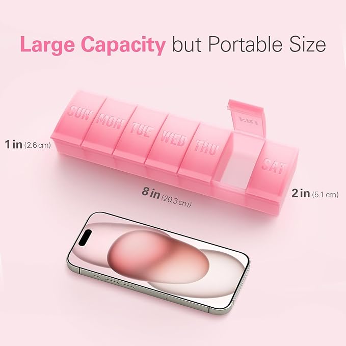 Barhon Large Weekly Pill Organizer, Big Vitamin Organizer Case for 7 Day, Travel Medicine Pill Box to Hold Various Supplements and Fish Oil, Beige