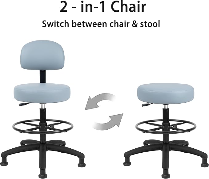 TAKE UR SEAT® Economical Multi-Purpose Medical Spa Drafting Stool with Adjustable seat and Back Height. Advanced Fabric seat Cover is Easy to Clean. Glide (Tall Bench Height Grey)
