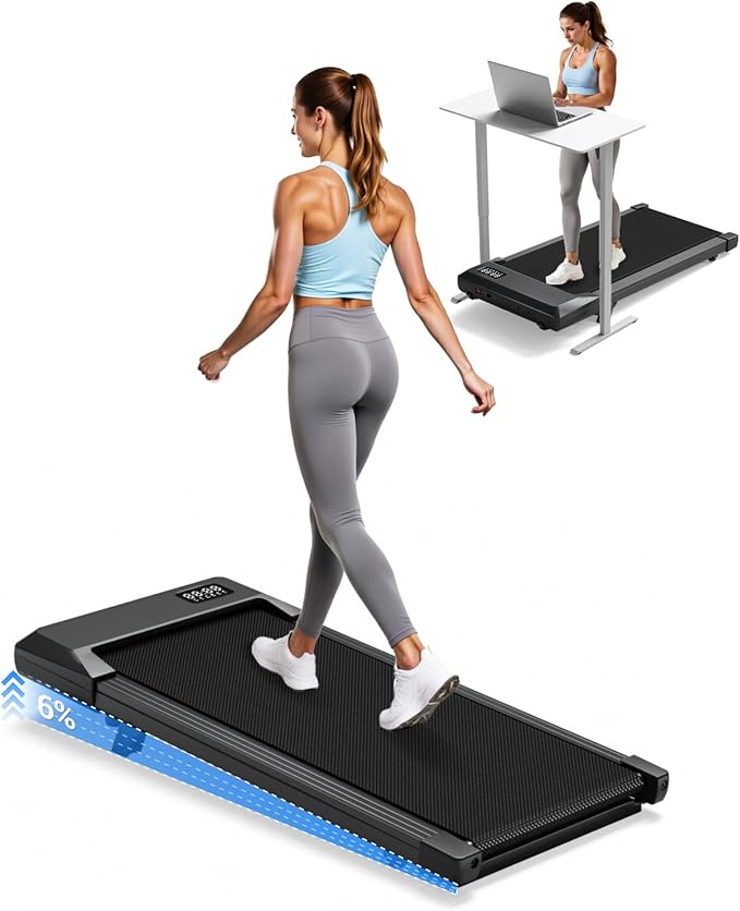 Superun Walking Pad with 6% Incline, Under Desk Treadmill for Home Office, 3 in 1 Portable Walking pad Treadmill with Remote Control and LED Display, 2.5HP Quiet Mini Treadmills, 300 lbs Capacity