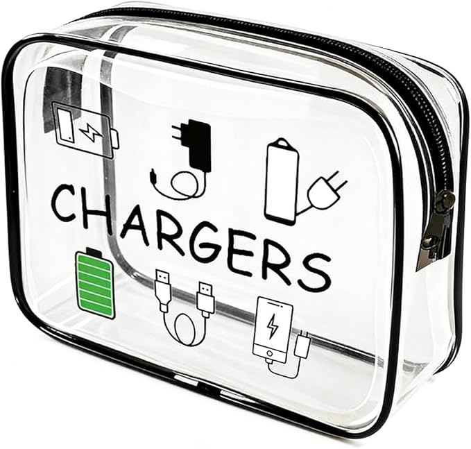 ZAHSY Clear Organizer Pouch Travel Charger Bag with Zipper Charger Cable Storage Travel Makeup Bag for Chargers Accessory Pouch Traveling Gifts for Women Organising Bags Zipper Pouches for Organizing