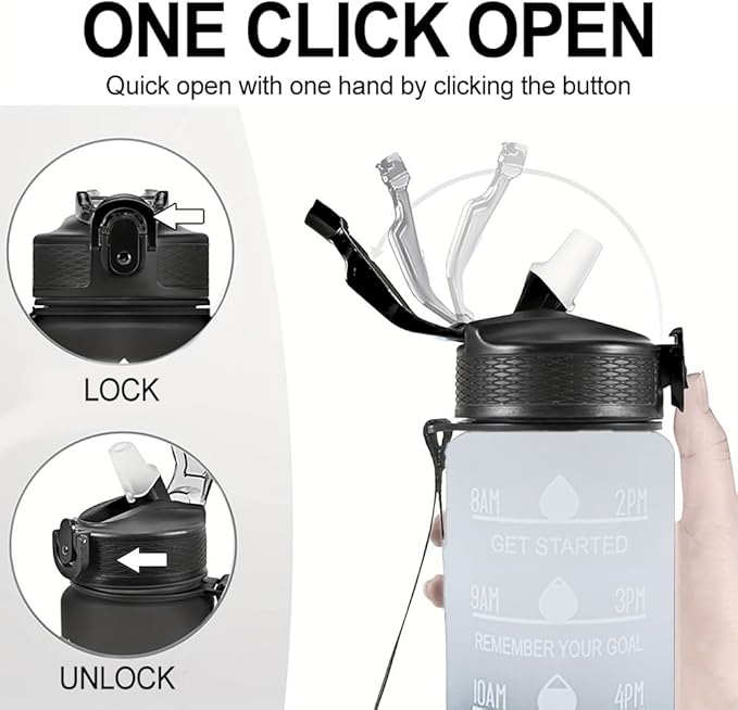 32oz Sports Water Bottle Outdoor, with Drinking Time and Capacity Labels, Sport Water Cups with Straw,BPA Free Leak Proof,for Fitness Gym Running Climbing(Grey black)