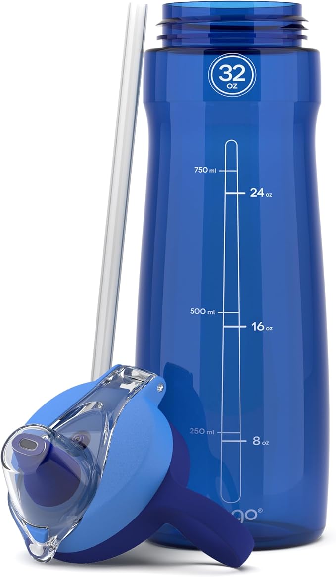 Pogo Plastic Water Bottle with Straw Lid and Carry Handle, Reusable, BPA Free, Dishwasher Safe, Perfect for Travel, School, Outdoors, and Gym | 32oz, 40oz