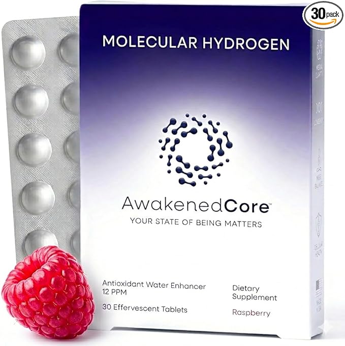 Hydrogen Water Tablets - Molecular H2 Magnesium 12 PPM Supplement Tabs for Drinking Water - Supports Energy, Recovery & Cognitive Function for Antioxidant Cellular Health (30 Count, Raspberry)