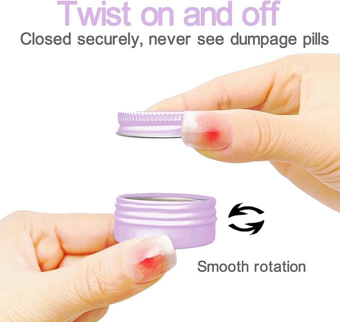 Extra Small Single Pill Box for Purse (3 Pack), Aluminum Screw Top Pill Container, 3 Times a Day Portable Waterproof Single Pill Case for Vitamins, Fish Oils, Supplements (Light Purple)