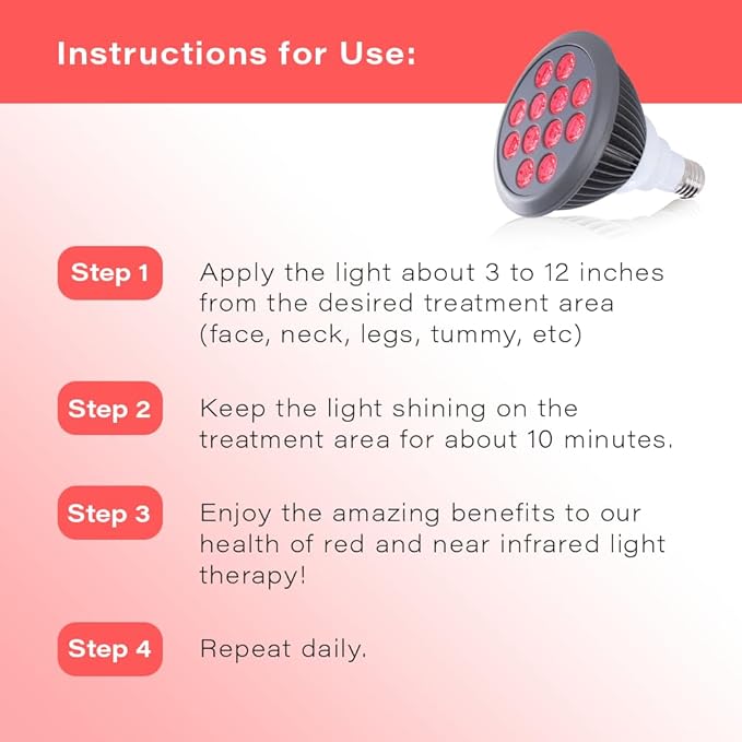hooga Red Light Therapy Bulb, 660nm & 850nm Red & Near Infrared Light, 12 Dual-Chip LEDs, Targeted Light Bulb with Base & Braided Power Cord for Home Wellness Routine, HG24