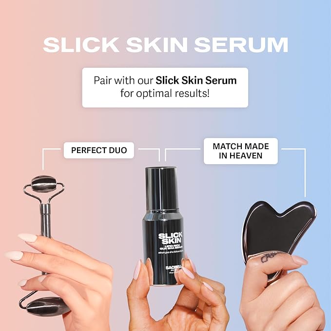 Sacheu Stainless Steel Face Roller Skin Care and Lymphatic Drainage — Cooling Metal Roller for Puffiness, Wrinkles, and Face Lifting, Dual-Sided Facial and Eye Massager, Includes Travel Pouch