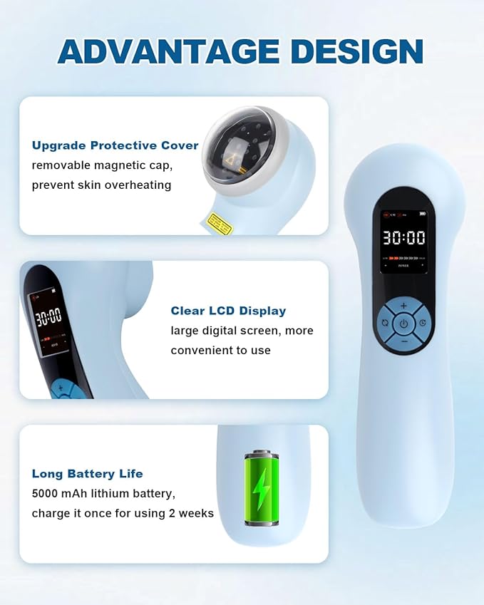 LLLT Cold Laser Therapy Device with Protective Magnetic Cover, 5 * 808nm & 10 * 650nm Human/Vet Handheld Infrared Red Light Therapy, Pet Dogs Treatment Device for Muscle Pain Relief & Improve Healing
