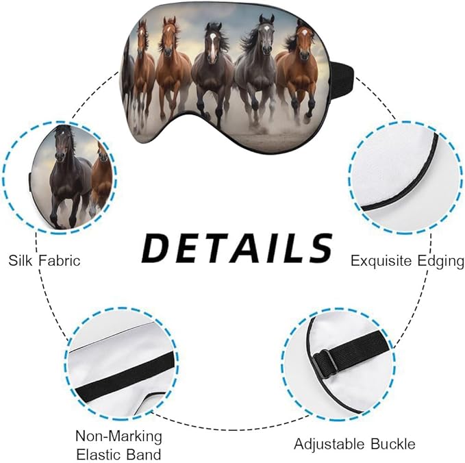 Running Horses Eye Mask Sleeping Mask Landscape Desert Dust Sunset Sky Animal Sleep Masks Silky Soft Eye Cover for Women Men Shading Blindfold for Air Travel Sleeping