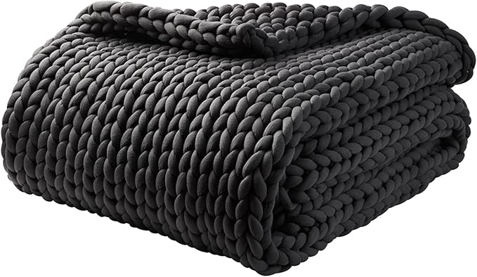YnM Weighted Blanket, Handmade Chunky Yarn Knitted Design, Soft and Cozy, Temperature Regulating and Breathable, Machine Washable Throw for Sleep or Home Decor (Dark Grey, 60x80 Inch, 20lbs)